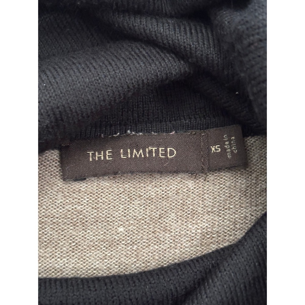The Limited Cowl Neck Color Block Short Sleeve Sweater Tan Black XS - Picture 2 of 6